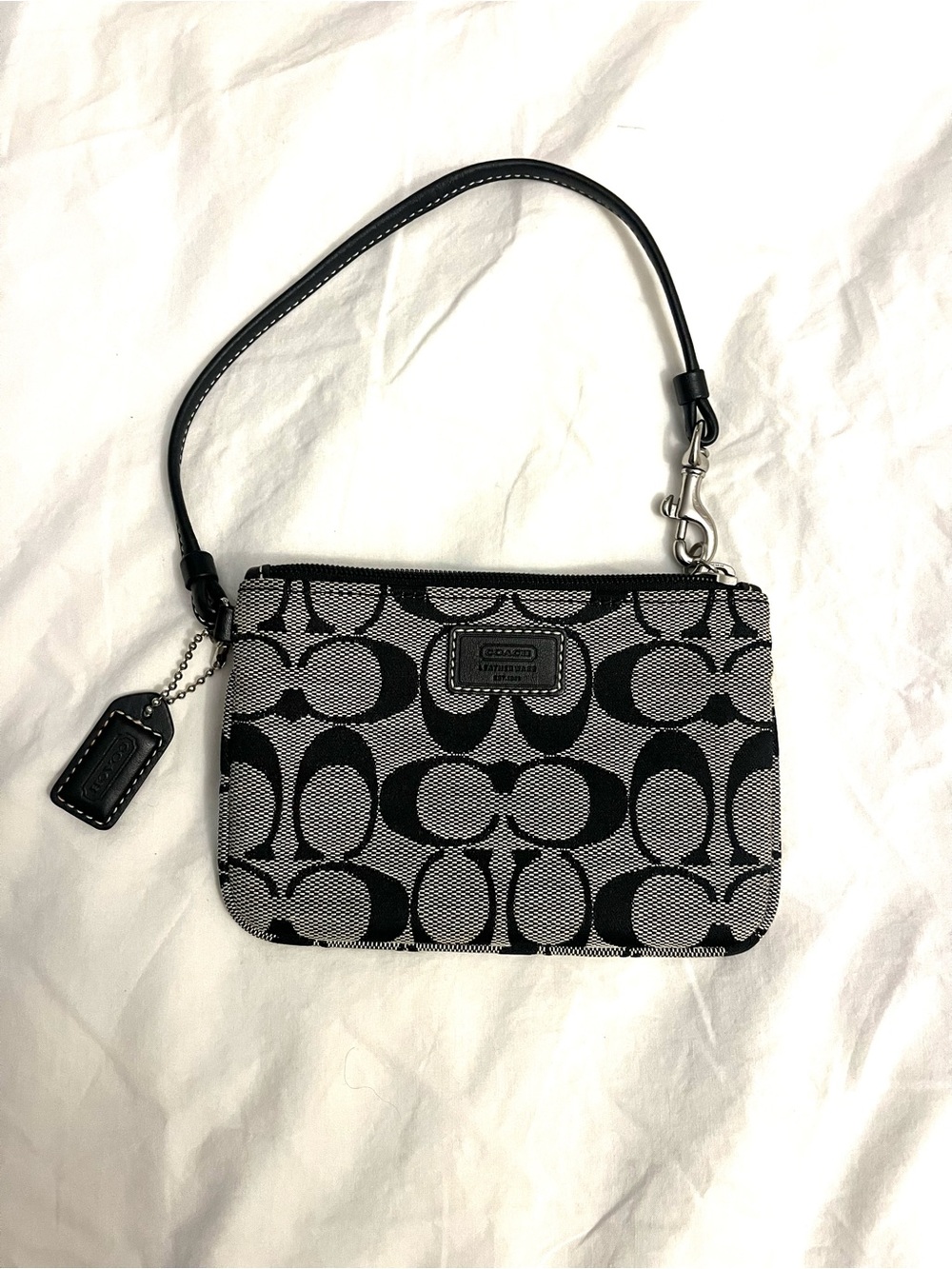 Coach Black and Gray signature collection canvas wristlet